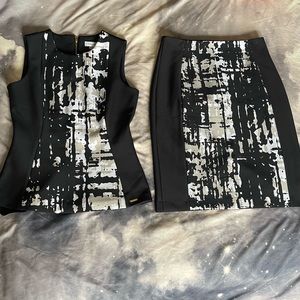 Calvin Klein black pattern 2 piece dress / skirt & shell - size small 6